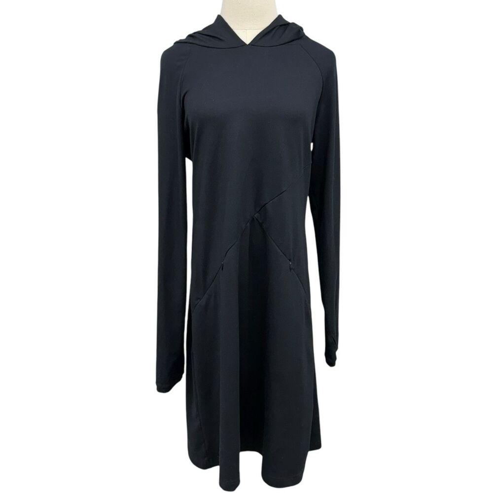 Betabrand Black Red Eye Travel Long Sleeve Hooded Dress with Eye Mask Large